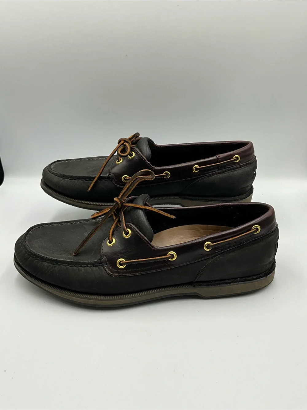 Rockport Boat Shoe Size 10.5 Black and Brown Leather Boat Shoes